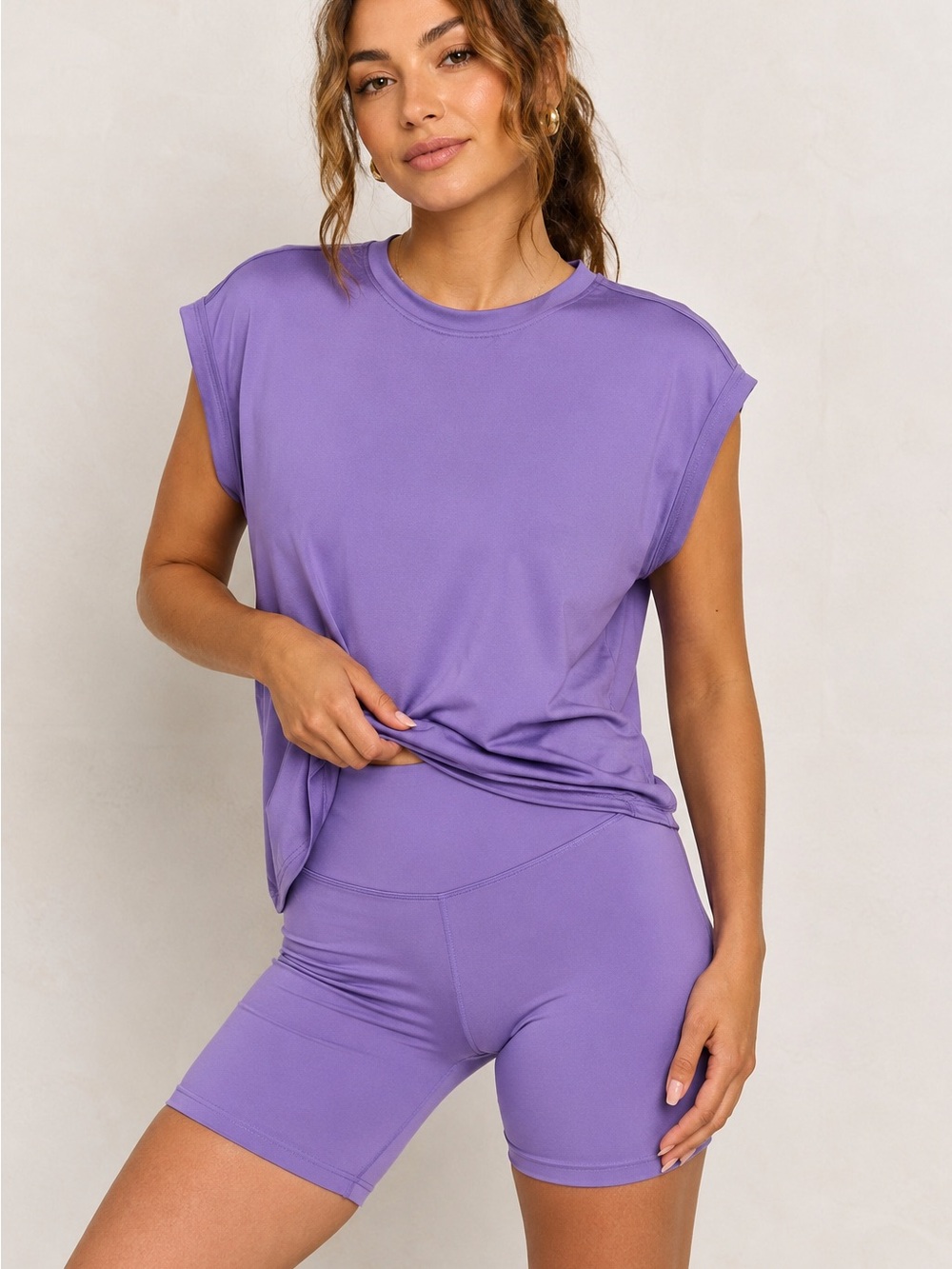 Zenana NWOT Matching Biker Shorts & Top Set Size Small Lavender Purple A19